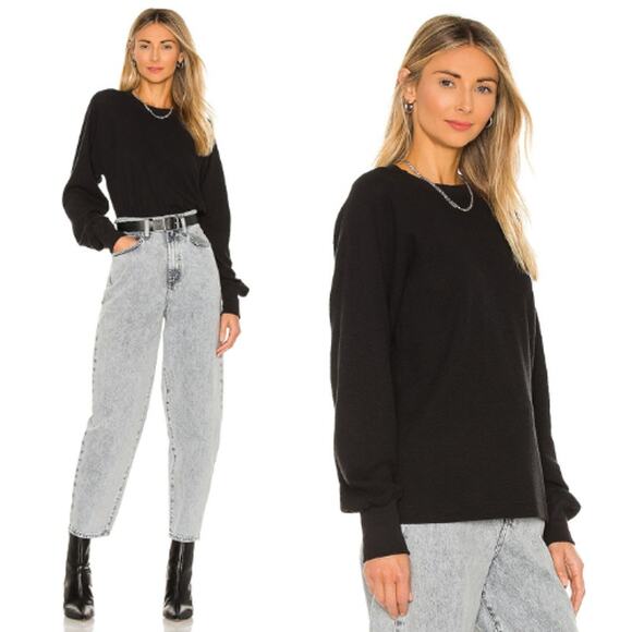 NWT Marissa Webb So Uptight Waffle Knit Long Sleeve Crewneck Black Size: Large - Picture 1 of 8